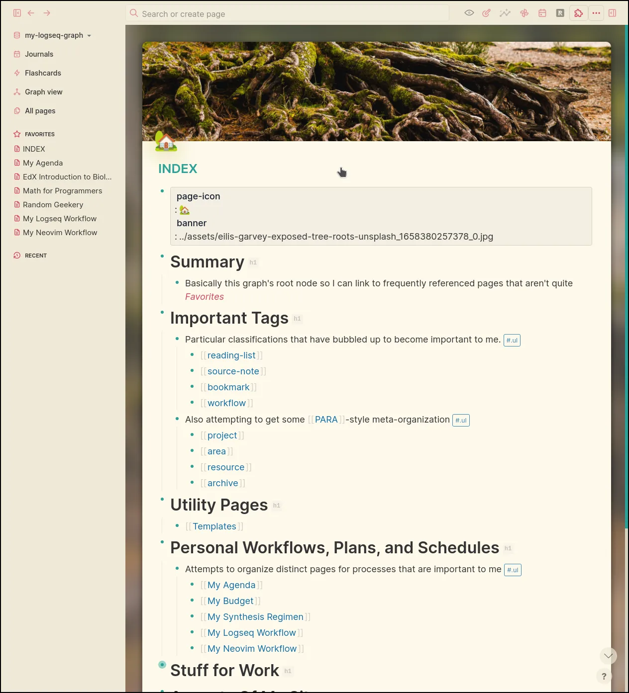 Logseq note page with a banner image