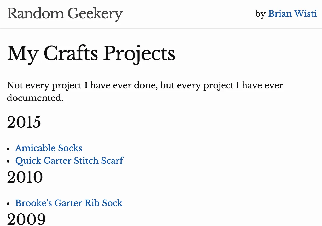 Short and sweet version of the crafts index